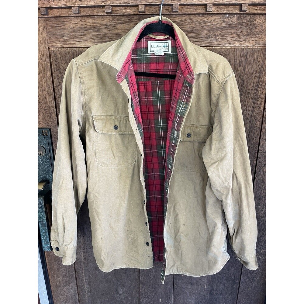 L.L.Bean Men’s M Flannel Lined Chore Shirt Jacket Distressed Workwear STAINED